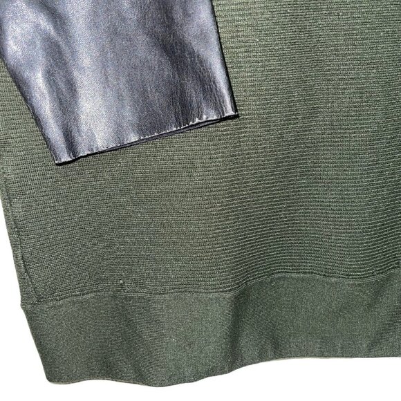 Zara Knit Green Sweater Faux Leather Sleeve Women's Size Large - Picture 2 of 5